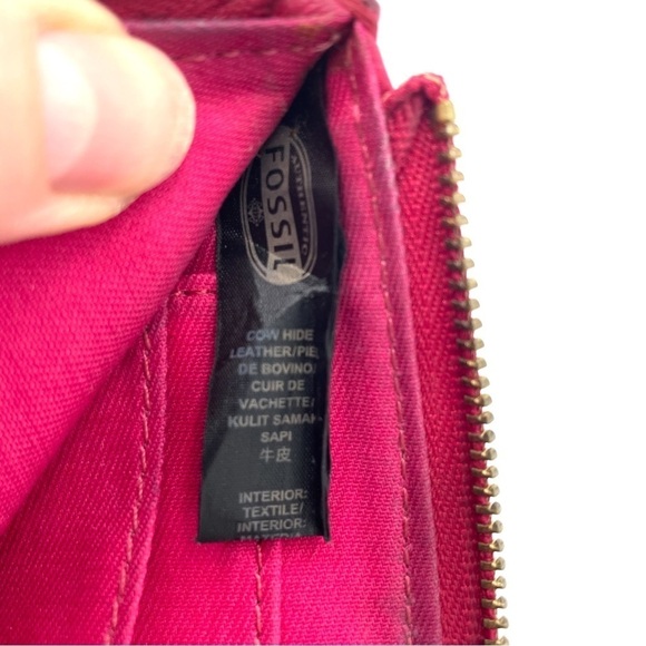 FOSSIL LEATHER Long Live Vintage coin purse/card wallet/phone case, dark pink - Picture 4 of 9